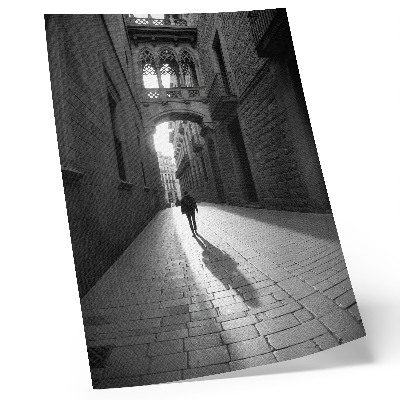 Decorative poster Black and white photography of a street with architecture