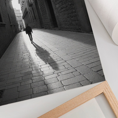 Decorative poster Black and white photography of a street with architecture