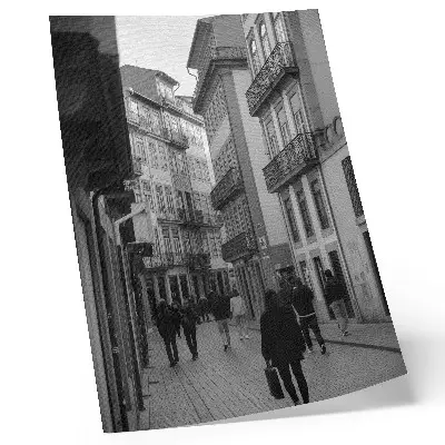 Art print street photography featuring black and white architecture and people