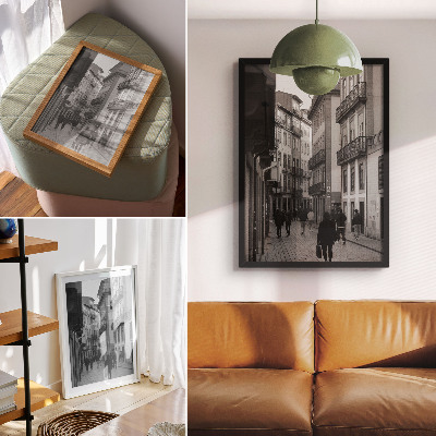 Art print Street black and white architecture people