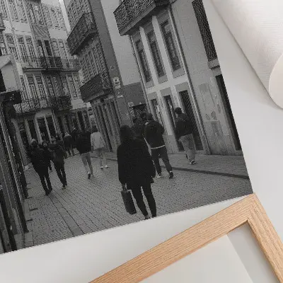 Art print street photography featuring black and white architecture and people