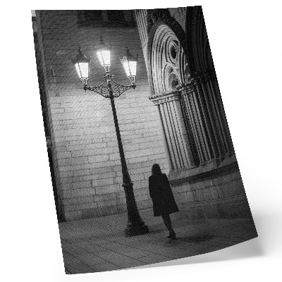 Premium wall art Black and white architecture with a lantern at night