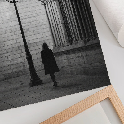 Premium wall art Black and white architecture with a lantern at night
