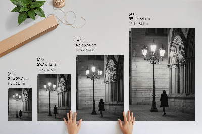 Premium wall art Black and white architecture with a lantern at night