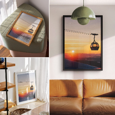 Art print Cable car at sunset in the mountains