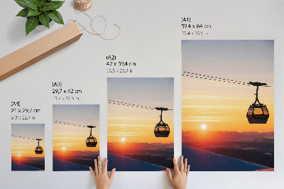 Art print Cable car at sunset in the mountains