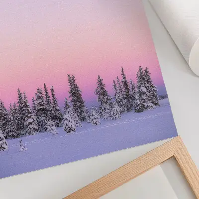Decorative poster featuring winter trees under a moody pastel sky