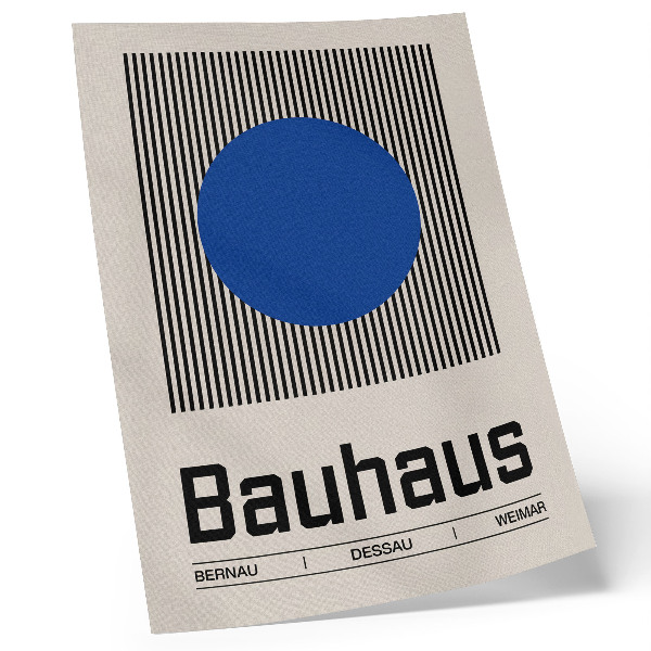 Poster A large blue circle on black and white lines