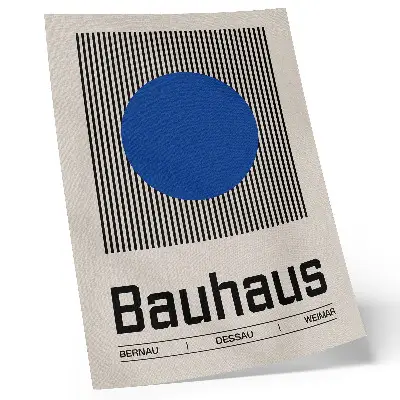 Poster large blue circle on black and white lines