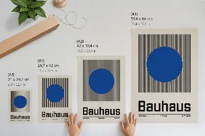 Poster large blue circle on black and white lines