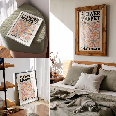 Poster Retro style with bright colors and a floral motif