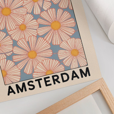 Poster Retro style with bright colors and a floral motif