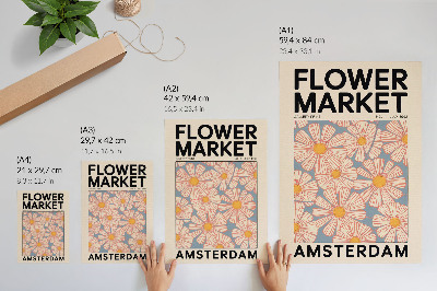 Poster Retro style with bright colors and a floral motif