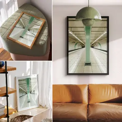 Decorative poster symmetrical green space tunnel structure