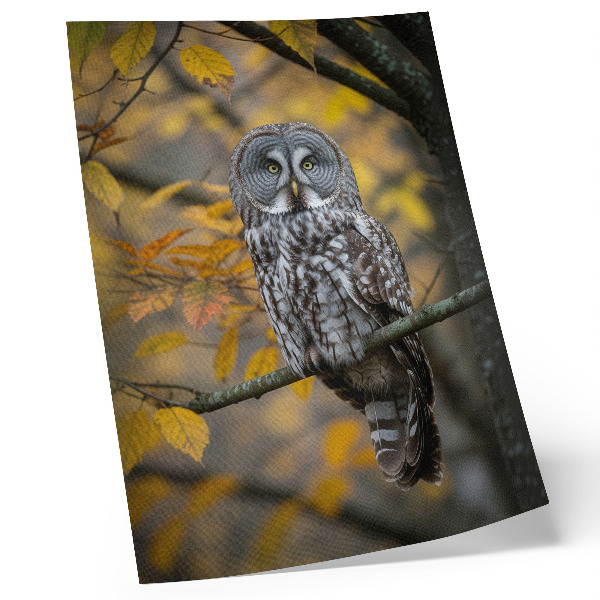 Art print Owl on a branch of yellow leaves