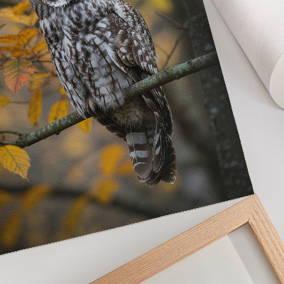 Art print Owl on a branch of yellow leaves