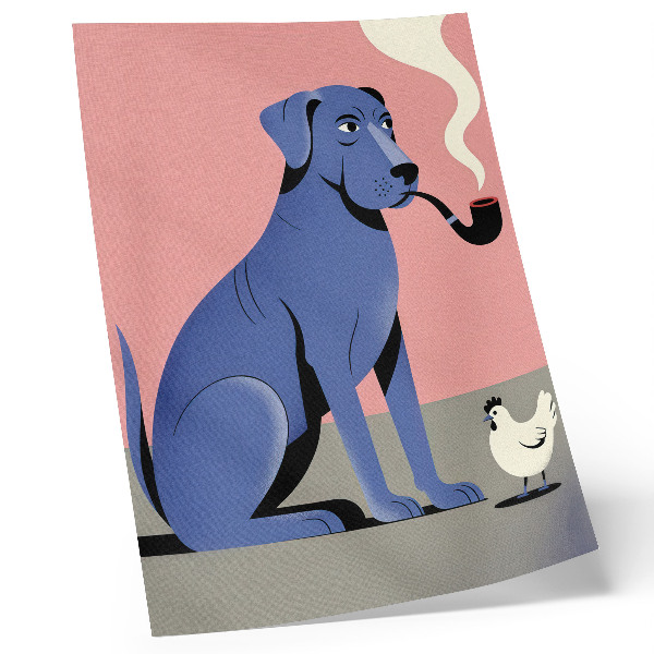 Premium wall art Blue dog with pipe hen pink background