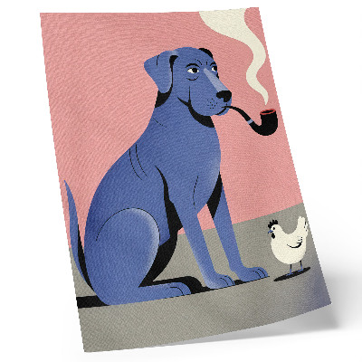 Premium wall art Blue dog with pipe hen pink background
