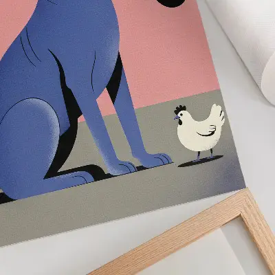 Premium wall art blue dog painting with pipe on pink background