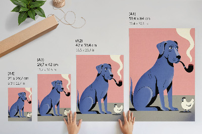 Premium wall art Blue dog with pipe hen pink background