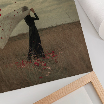 Decorative poster A figure in a field among red petals
