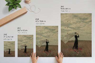 Decorative poster A figure in a field among red petals