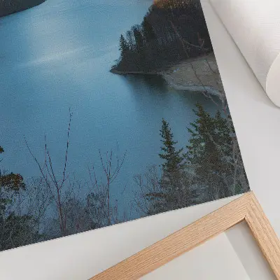 Poster majestic mountains, lake, and sun in harmony with nature