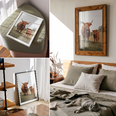 Art print Rustic cattle against a background of greenery and trees