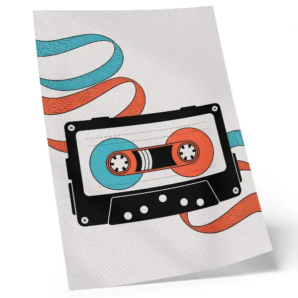 Retro pop art cassette poster with colorful markings