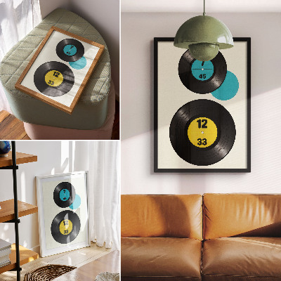 Art print Modern vinyl records yellow turquoise