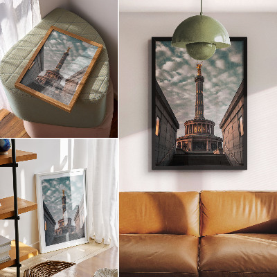Art print An elegant column with an angel and modern architecture