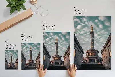 Art print an elegant column featuring an angel and modern architecture