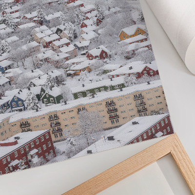 Decorative poster Colorful houses winter mountains harmony nature