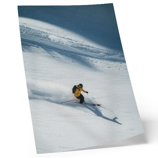 Poster Skier yellow jacket snow slope shadow