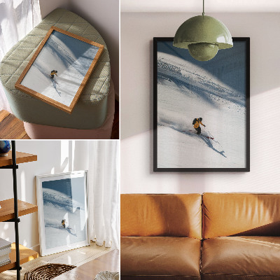 Poster Skier yellow jacket snow slope shadow
