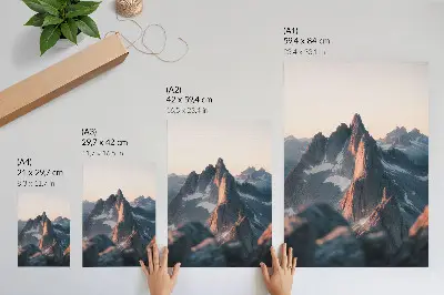 Art print mountains in the sunset light in pastel shades