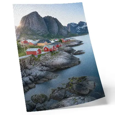 Premium wall art seaside cottages with mountain landscape scenery