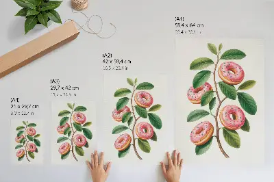Poster featuring pink buds and green leaves on a twig