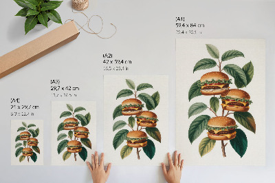Art print Hamburgers growing on the branches of a green tree
