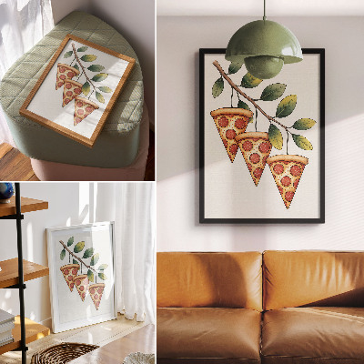 Premium wall art Slices of pizza on a tree branch in cheerful colors