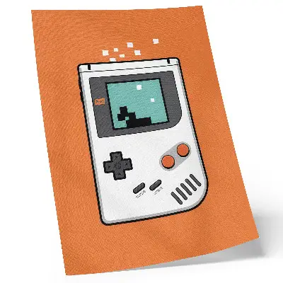 Retro console pixel screen decorative poster orange background