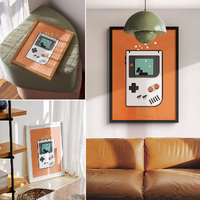 Decorative poster Retro console pixel screen orange background