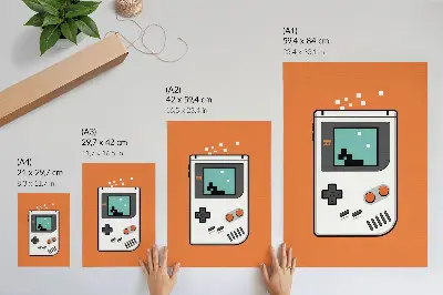 Retro console pixel screen decorative poster orange background