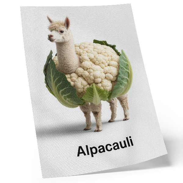 Art print An unusual combination of alpaca and cauliflower