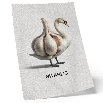 Premium wall art surrealist swan and garlic composition
