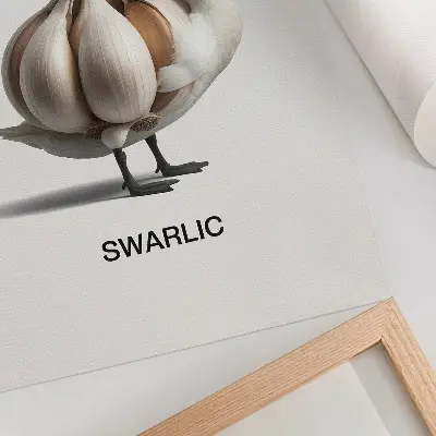 Premium wall art surrealist swan and garlic composition