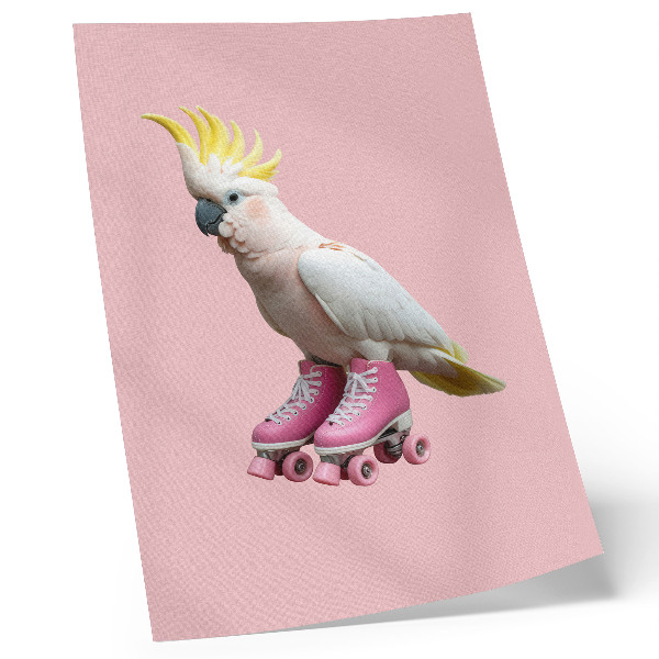 Decorative poster A parrot on roller skates, pastel colors, modernity