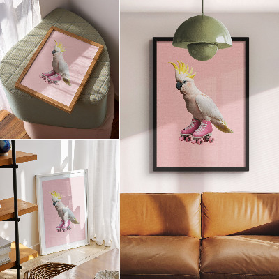 Decorative poster A parrot on roller skates, pastel colors, modernity