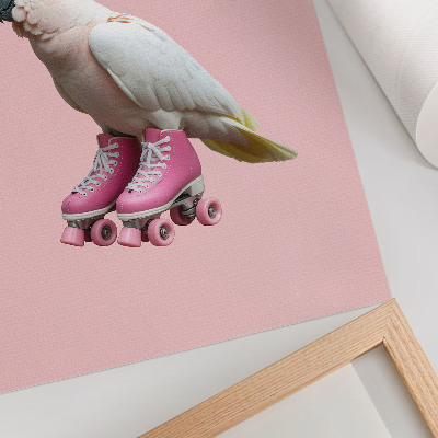 Decorative poster A parrot on roller skates, pastel colors, modernity