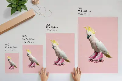 Decorative poster a parrot on roller skates in pastel colors with a modern style